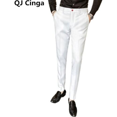 2021 New White Suit Pants Mens Fashion Slim Trousers Business/Wedding/Party Men Pants Size 28-35 Pantalones Hombre