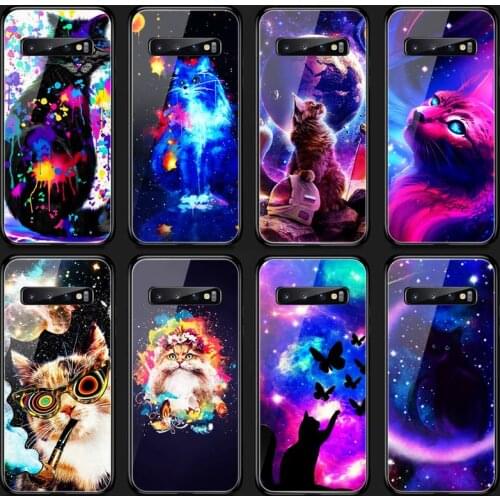 Riccu Fashion art cute funny Hello cat Phone Case Tempered Glass For Samsung S20 Plus S7 S8 S9 S10E Plus Note 8 9 10 Plus A7