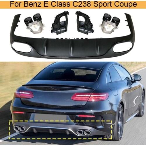 Car Rear Bumper Diffuser Lip Spoiler for Mercedes-Benz E Class C238 Sport Coupe 2017-2019 Black / Carbon Look with Exhaust Tips