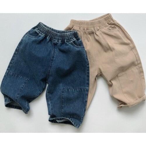 Korean Style Baby Girls Boys Solid Color Loose Casual Jeans Children Denim Trousers Spring Autumn Kids Pants