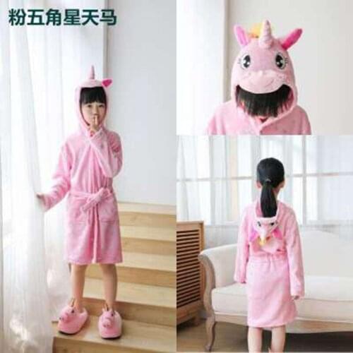 New Animal Cartoon Flannel Soft Warm Kigurumi Unicorn Bathrobe Children Sleepwear Homewear Pyjamas Kids Pijamas for 4-12Years