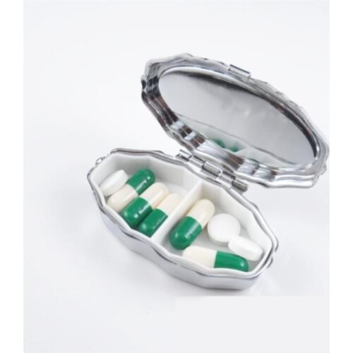 Metal scallop Silver Pill Boxes Holder 2 Grids Medicine Case Small Portable Case Container Splitters Personal Health Care MR106