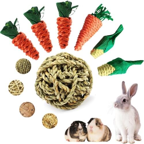 Hamster Rabbit Chew Toy Bite Grind Teeth Toys Corn Carrot Woven Balls For Tooth Cleaning Radish Molar Toys Pet Supplies