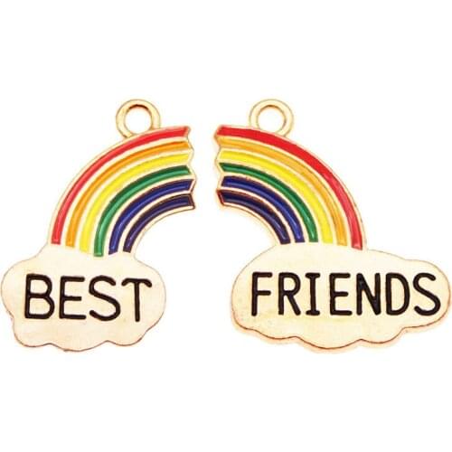 Julie Wang 2PCS Enamel Rainbow Charms Best Friends Gold Tone Pendant Bracelet Alloy Jewelry Making Accessory In Pairs