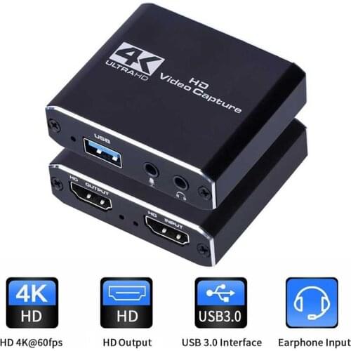 4K 1080p Video Capture Card USB 3.0 to HDMI-Compatible Live Streaming Game Recorder Box Loop-Out Video Capture Device