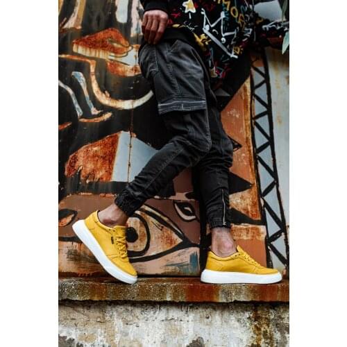 KNACK Yellow Daily Shoes Van Sneaker for Men 222 White Bottom Artificial Leather Rubber Lace-up Fall & Spring Sport Casual Lightweight Footwear Timberland Polo Sneaker Gel Venus Fast and Free Shipping High Quality Fabr