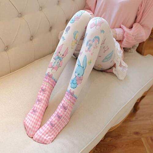 Girls Fashion Pattern Pantyhose Tattoo Print Ted dy Bear Japanese Harajuku Cute Kawaii Lolita Tights Velvet Summer Autumn Women