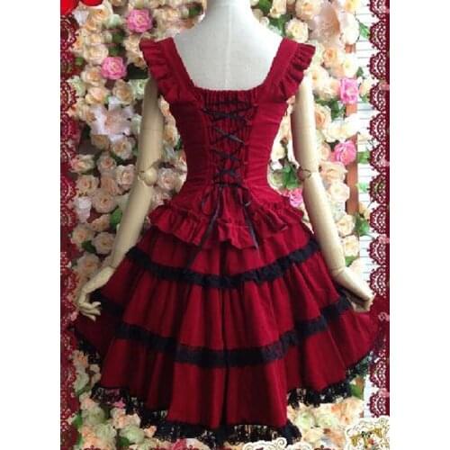 Lolita red dress lolita princess dress with vintage lace sling fluffy dress