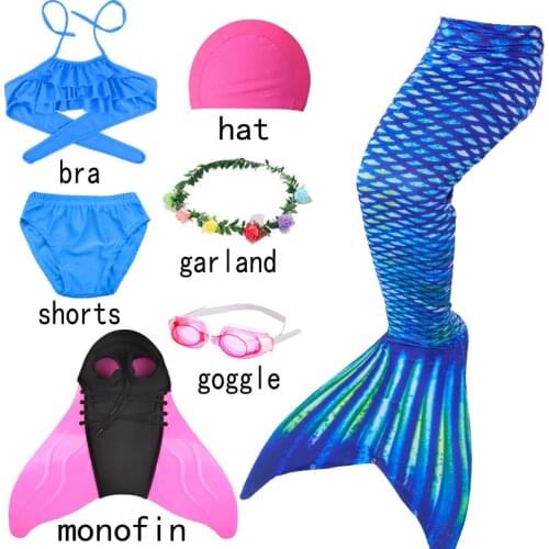 Summer Girls Mermaid Tails Kids Swimsuit Costumes Monofins Bikinis Swimming Cosplay With Hat Garland For Children Swimwear