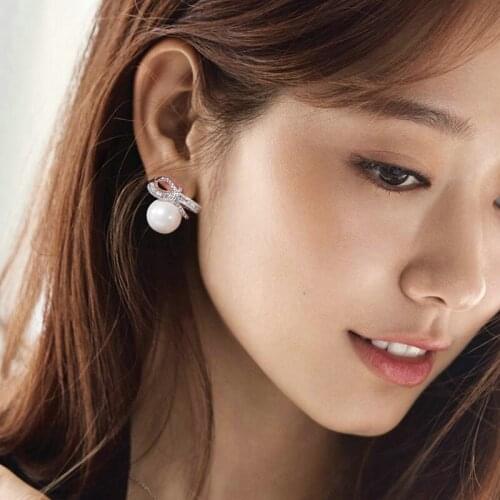 Fashion White / Grey Pearl Bead AAA CZ Element Stud Earrings For Women Vintage Crystal Earrings Statement Wedding Jewelry