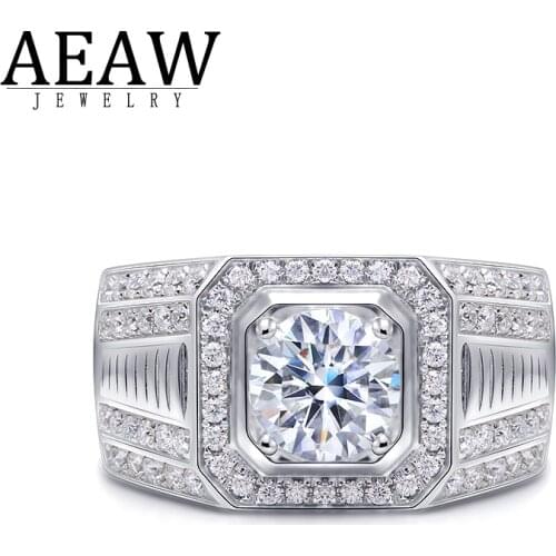 2.0carat VVS1 DF Color Round Excellent Cut Moissanite Engagement Wedding Band Ring for Men Real 14k White Gold Gift for Father