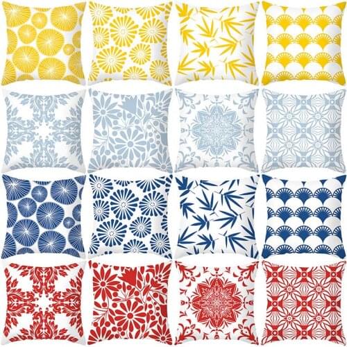 Pillowcase Colorful Geometric Printed Peachskin Cushion Cover For Decorative Blue Throw Pillow Cover Bed Home Decor 45*45cm/Pc