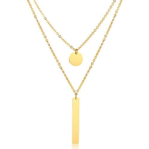 New Elegant Coin Round Charm Sexy Layered Choker Necklace for Women Stainless Steel Double Link Chain Bar Party Female Jewelry