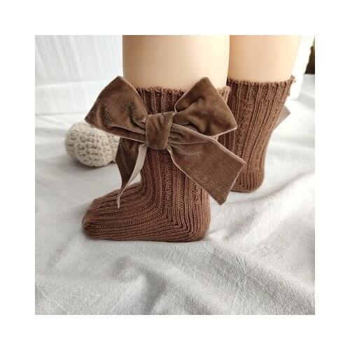 Newborn Baby Girls Tutu Socks With Velvet Bow-knot Princess Fashion Cotton Knitted Socks Autumn Winter Toddler Infant Hosiery