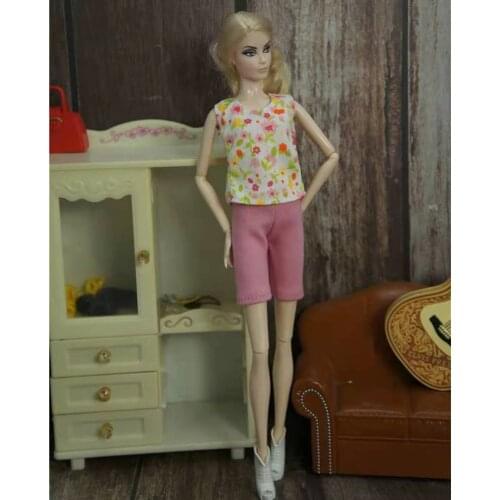 1/6 BJD Clothes Fashion Doll Outfits for Barbie Doll Clothes Floral Tank Shirt Top Pink Shorts Trousers 30cm Dolls Accessory Toy