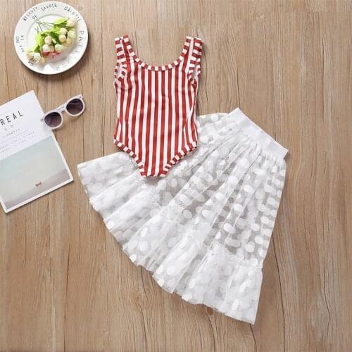 2Pcs 1T-4T Kids Baby Girl Set Lace Fashion Summer Princess Clothes Set Infants Kids Straped Bodysuit Tops+White Lace Dress