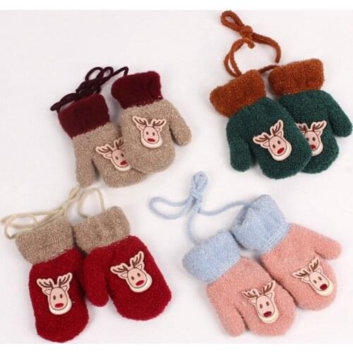 Autumn Spring Cartoon Hanging Neck Childrens Gloves Mittens Double Thick Warm Gloves Winter Baby Boys Girls Gloves