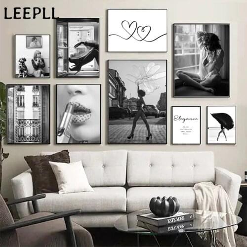 Sexy Women Art Print Heart To Heart Painting Quotes Posters Black And White Canvas Poster Modern Wall Pictures Living Room Decor