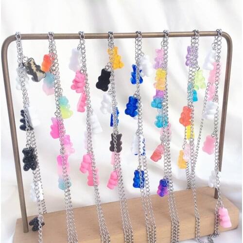 New Handmade 7 Colors Cute Judy Cartoon Bear Pendant Necklace Candy Color Pendant For Women Girl Daily Jewelry Party Gift