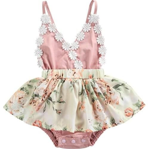 Pudcoco 0-24M Romper Sleeveless Baby Girls Infant Kids Toddler V-Neck Sling Floral Print Lace Jumpsuit Playsuit Leotard Outfit