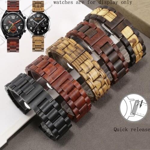 Solid Wood Watchband 20mm 22mm For Huawei WatchGT 2 2E Pro Black Dark Red Strap For Honor Magic GS Watch Chain