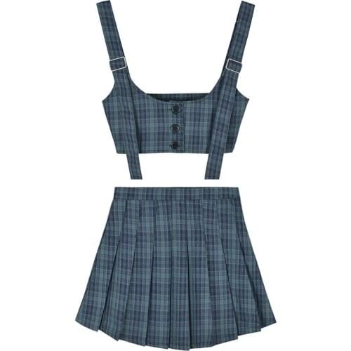 Ruibbit Summer Preppy Style Harajuku Casual Pleated Shorts Skirt Short Punk Girls High Waist Women Plaid Mini Skirt Suit