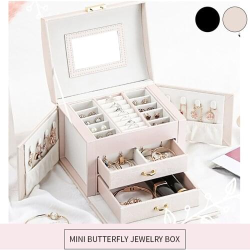 High Quality Jewelry Box Large Capacity Leather Storage Jewelry Box Earring Ring Necklace with Mirror Watch Jewelry Organizer