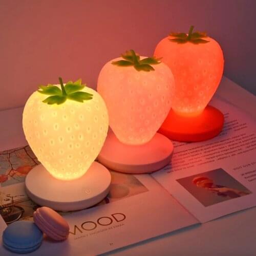 Led Table Lamp for Bedroom Cute Silicone Strawberry Night Light Usb Charged Romantic Eye Protection Lamp Bedside Decor