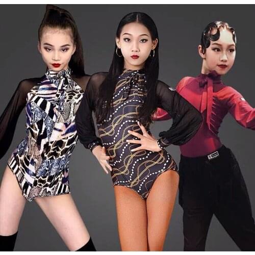 Latin Dance Tops For Girls Long Sleeve Mesh One-Piece Practice Clothes New ChildrenS Professional Latin Dance Clothes DN7419