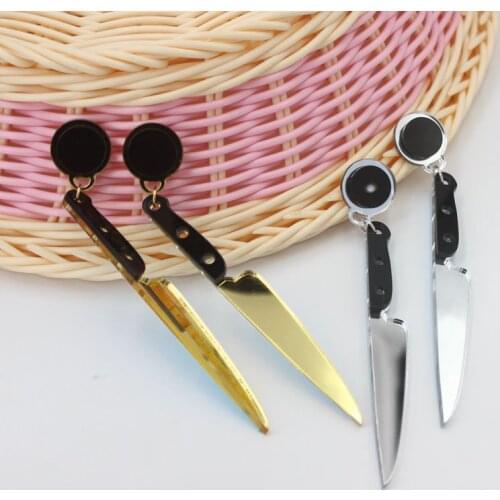 Creative DIY Emulational Fruit Knife Earrings Student Children Spoof Prank Jewelry Exaggerated Funny Long Pocket Knife Eardrop