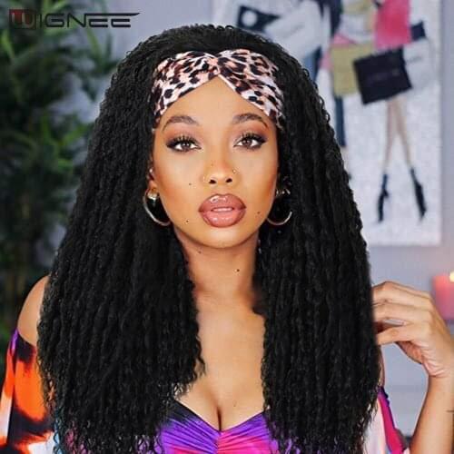 Wignee Dreadlocks Braided Wigs Curly Headband Wig Synthetic Cheap Long Wigs For Black Women Twist Hair Natural Black/Ombre Wig