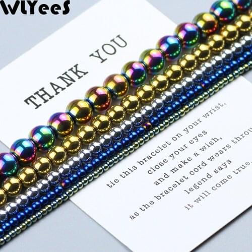 WLYeeS Plating Gold Silver Multi color Hematite beads Round natural Stone 2 3 4 6 8 10mm Ball For Jewelry Bracelet Making DIY