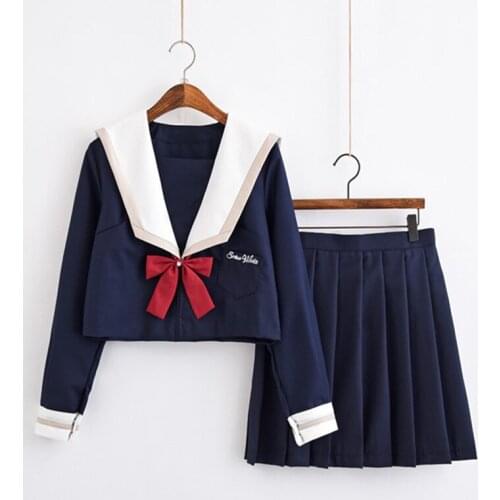 Japanese School Girl JK Uniforms Sailor Suit Cosplay Anime Uniform Halloween Autumn Long Sleeves Pleated Skirt Bow Tie