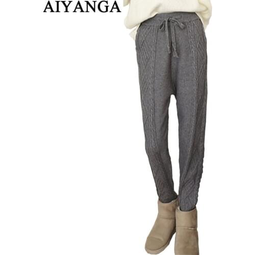 2020 High Quality Rabbit Velvet Knitted Harem Pants For Women Elastic Waist Capris Black Gray White Color Choose AIYANGA Brand
