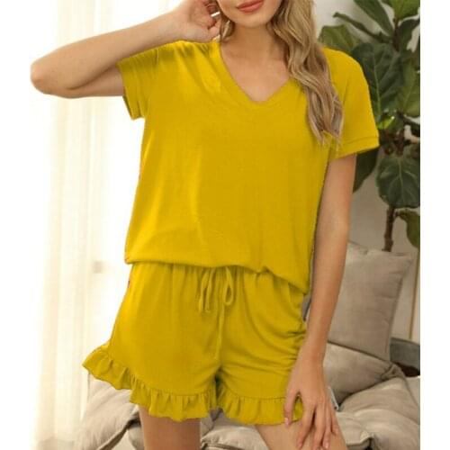 2021 Women Sets Womens Casual Short Sleeve V-Neck Top And Shorts Two Piece Home Set Home Loose Clothing Womens Set 6 Colors