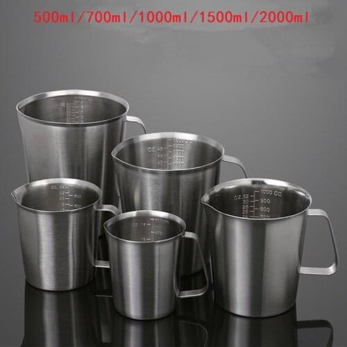 10pcs/lot 5 Size bar tools Thickening 304 stainless steel measuring cups 500~2000ml milk tea coffee cup with pull cups