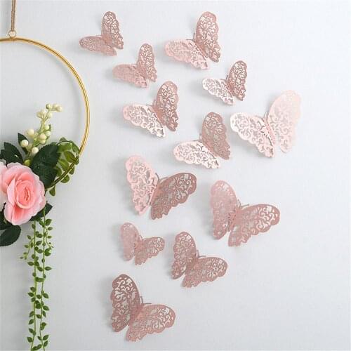 12Pcs Hollow Butterfly Wall Sticker Self-Adhesive Wallpaper Removable Wall Decal Home Decoration For Wedding Festival Supplies