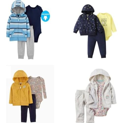 2020 autumn baby girl clothes set long sleeve hooded jacket+romper+pants newborn boy clothing cotton 3PCS toddler outfits fall