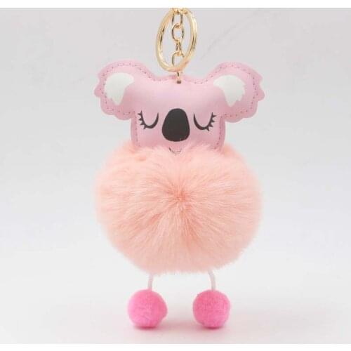 2021 Fashion Cute Fur Ball Koala Keychain Pom Pom Key Chain Women Handbag Purse Fluffy Key Ring Bag Car Key Holder Jewelry Gift