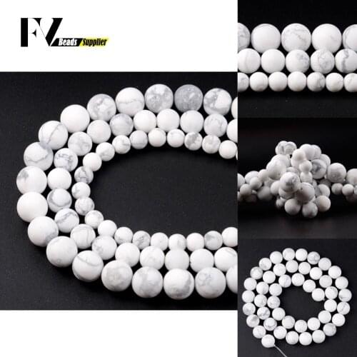 4-12mm Dull Polished Howlite White Turquoises Natural Stone Spacer Round Beads For Jewelry Making DIY Bracelets Necklace 15"