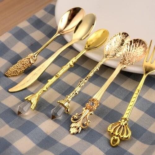 Retro European-Style Palaces Tableware 6 Sets Dessert Table Decoration Spoon Coffee Lower Spoon Gold Silver Bronze Color PR Sale