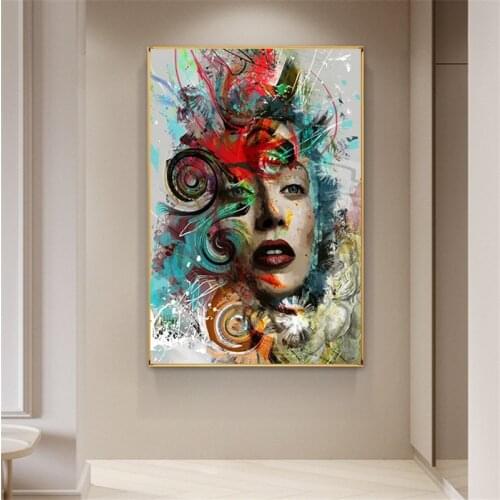 Abstract Woman Face Canvas Art Posters And Prints Graffiti Art Canvas Paintings on the Wall Art Face Paint Art Pictures Cuadros