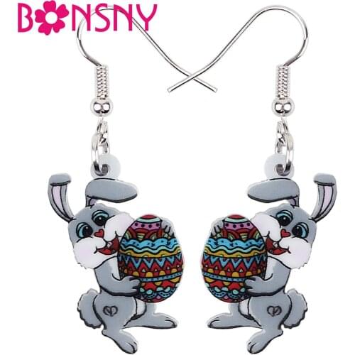 Bonsny Acrylic Easter Egg Floral Hare Rabbit Earrings Lovely Animal Dangle Drop Jewelry For Lady Girls Teens Novelty Accessories