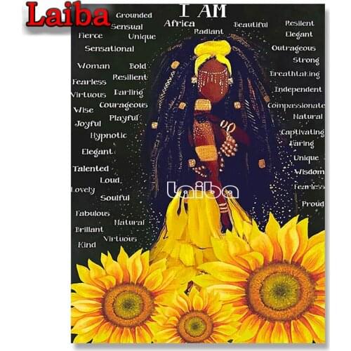 Diy 5d diamond Painting abstract African girl full square round 3d rhinestones embroidery Mosaic cartoon girl Cross Stitch home