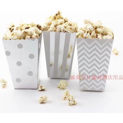 Free Shipping 24 X Silver Polka Dot Popcorn Box Birthday Wedding Party Deco Supply Stripe Popcorn Cup