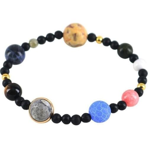 9 Planets Solar System Bracelets Universe Galaxy Natural Stones Beaded Energy Adjustable Men Bangles With Pluto