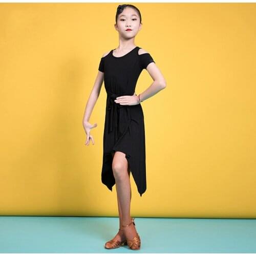 Modal Cutout Short Sleeve Irregular Latin dance one-piece dress for little girl/children,Ballroom costume performance wear G3342