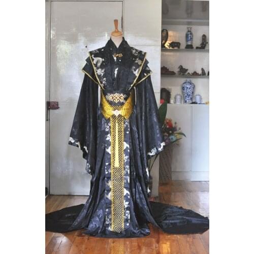 Black Gold Male Tailed Costume Cosplay Hanfu Ancient Chinese TV Play Costume or Photography Performance Hanfu