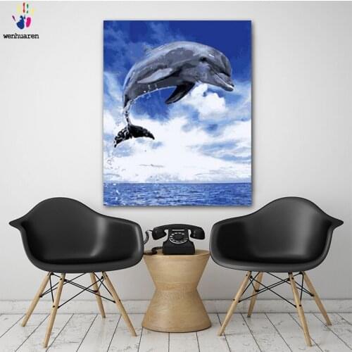 DIY colorings pictures by numbers with colors Happy dolphin picture drawing painting by numbers framed Home