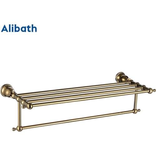 Bathroom double Towel Shelf Gold Towel Rack Wall-mounted Brass Toilet Space Towel Bar with Hook Bathroom Accessories